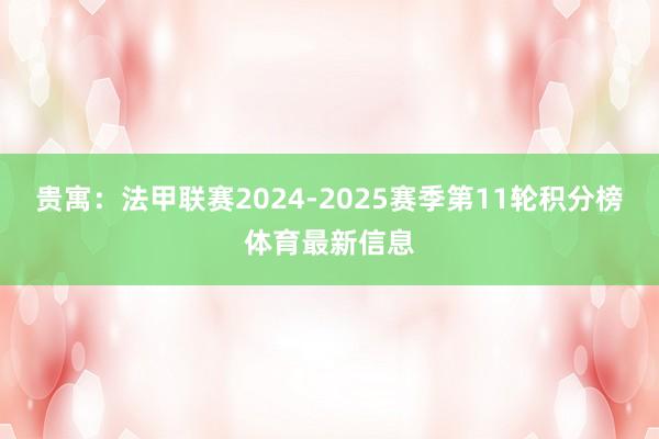 贵寓：法甲联赛2024-2025赛季第11轮积分榜体育最新信息