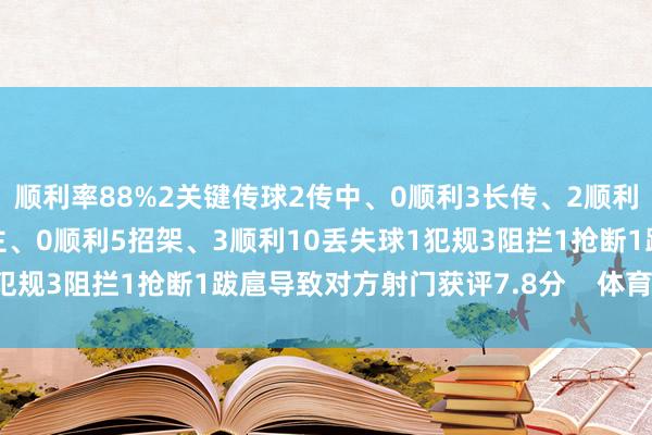 顺利率88%2关键传球2传中、0顺利3长传、2顺利4射门、3射正1过东谈主、0顺利5招架、3顺利10丢失球1犯规3阻拦1抢断1跋扈导致对方射门获评7.8分    体育赛事直播